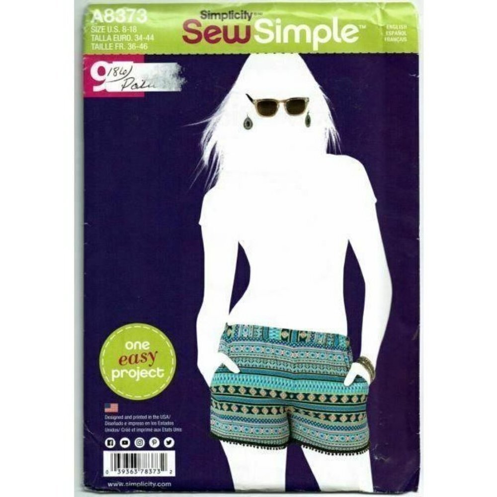 Simplicity Sewing Pattern 8373 Misses‎ Shorts Size 8-18